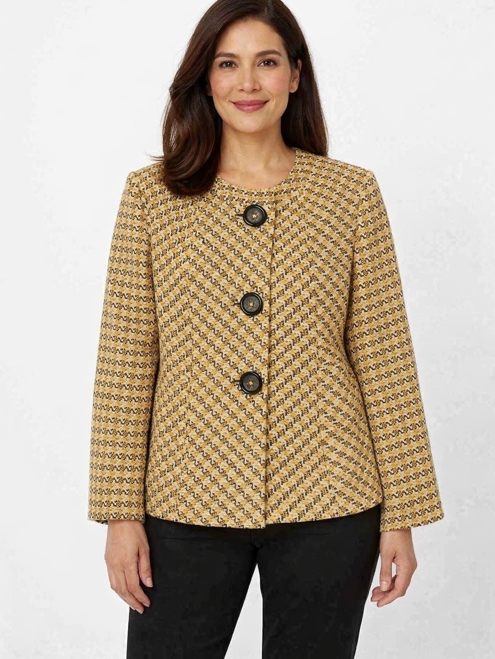 Vintage Yellow, White, & Brown Tweed Jacket Blazer size Large ICE Brand